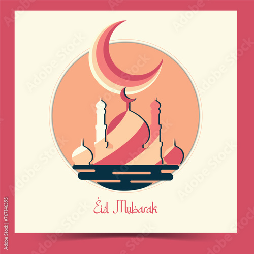 Eid Mubarak Poster design. Arabic Islamic Elegant White and Golden Luxury Ornamental Background with Islamic Pattern and Decorative Ornament Frame