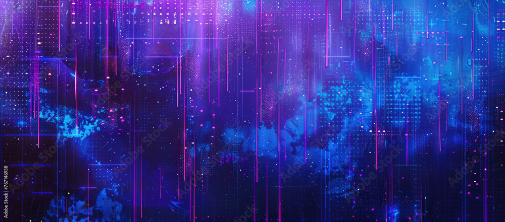 Digital cityscape with abstract blue data flow