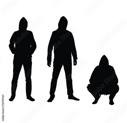Man in the Hood Silhouette Set. Hooded coat clothes and people concept vector