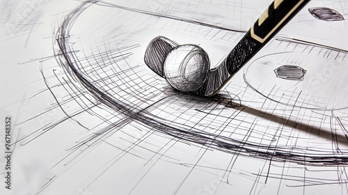 Pencil drawing of a hockey game design