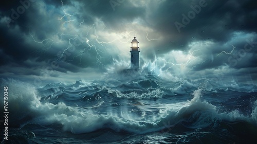 A ship navigating stormy waters drawn towards a lighthouse that is shrouded in darkness illustrating the perilous allure of sin © Sara_P