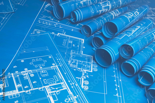 Obraz na płótnie Detailed Engineering Blueprints for Architectural & Mechanical Design Projects w salonie