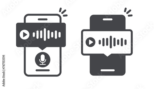 Voice note on cell phone icon, audio message record vector simple graphic illustration, black white messenger sound call pictogram line outline stroke art on cellphone smartphone image clipart