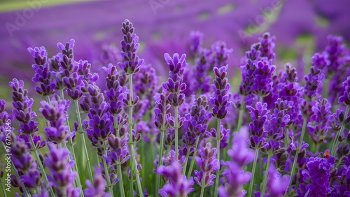 Closeup of lavender flowers field  blooming with fragrant violet