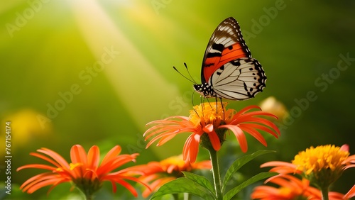 Colorful background sets the scene for summer butterfly atop flower