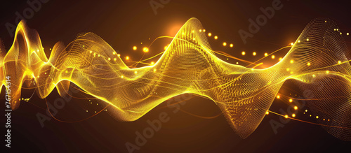 Vibrant abstract yellow sound wave on dark background