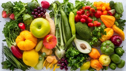 Colorful collage of fresh produce against crisp white backdrop
