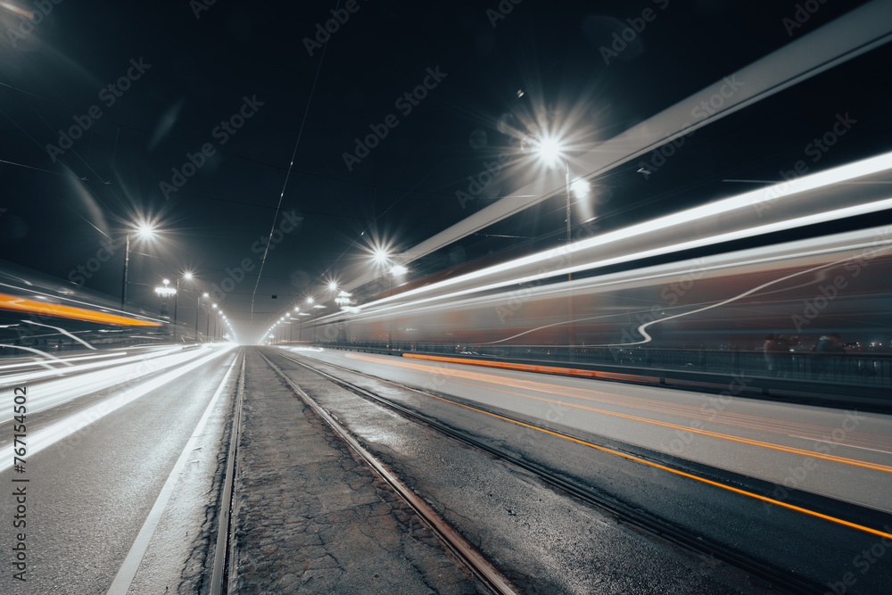 Traffic on highway at misty night Traffic on highway at misty night