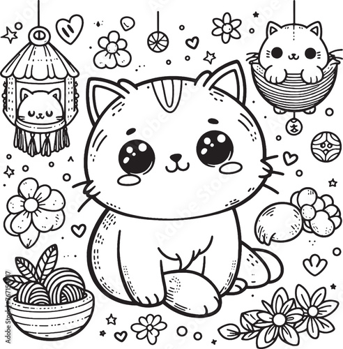 cartoon, vector, animal, cat, illustration, coloring, drawing, funny, line, fun, coloring book, children, sketch, pet, cute, lion, art, kitten, love, character, baby, outline, smile, design, comic,bla