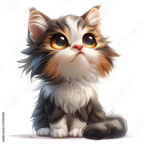 Cute Funny Cartoon Cat, Illustration for Children Book, Generative AI © Vig