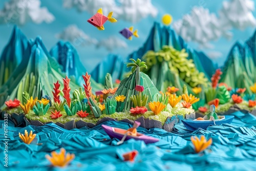 Origami Paper Town: Tropical Ocean Sunset Essence