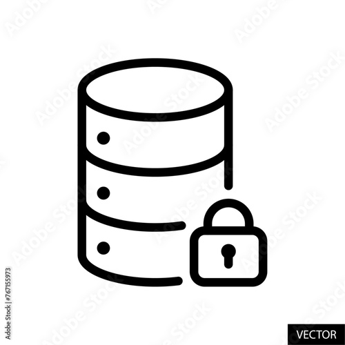 Database lock, server locked, data security concept vector icon in line style design for website, app, UI, isolated on white background. Editable stroke. Vector illustration.
