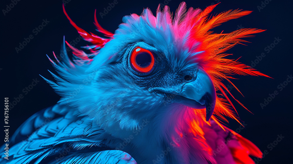 Obraz premium Neon color Image of a Secretary Bird, AI Generated
