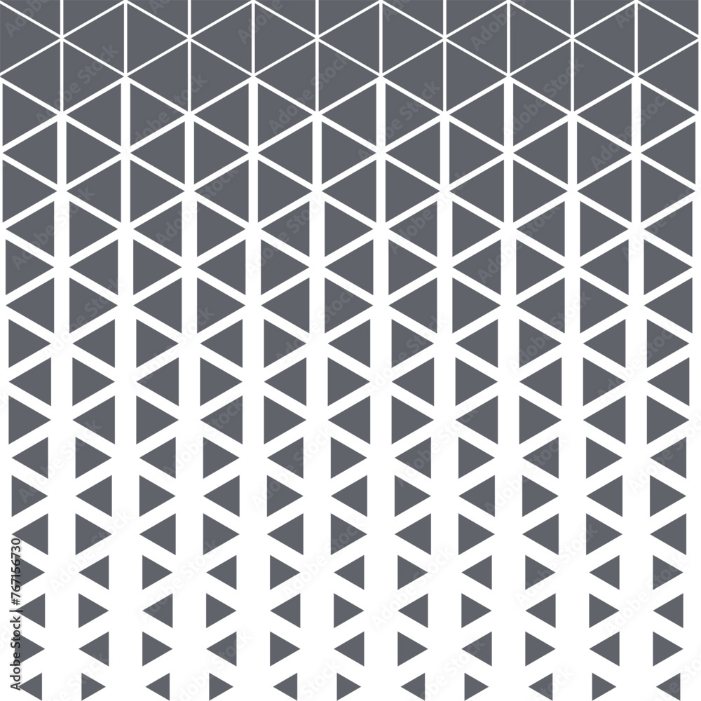 Halftone triangular pattern vector illustration. Geometric seamless pattern on isolated background. Triangle decrease sign concept.