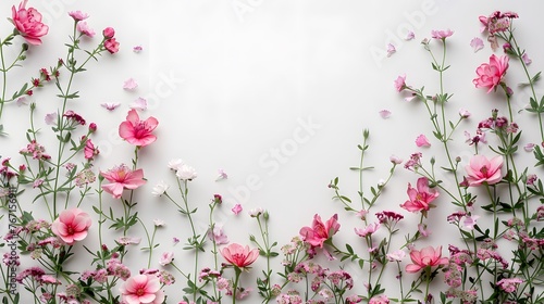 Floral and botanical background, Abstract pattern with spring flowers on a white background © Sigit