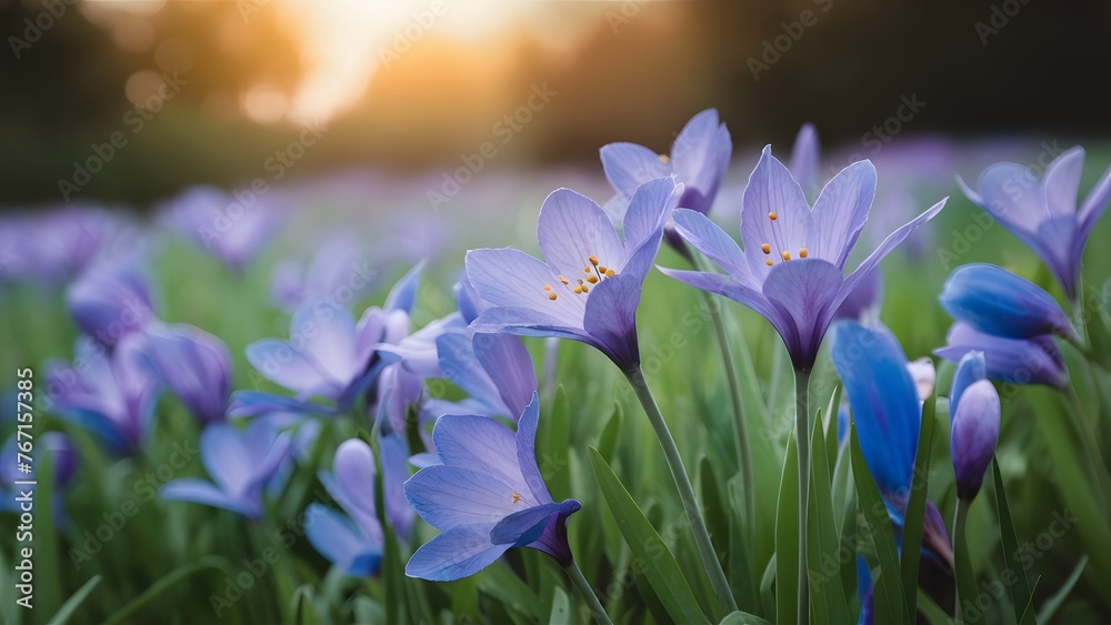 Defocused setting creates gentle backdrop for fantasy blue flowers Defocused setting creates gentle backdrop for fantasy blue flowers