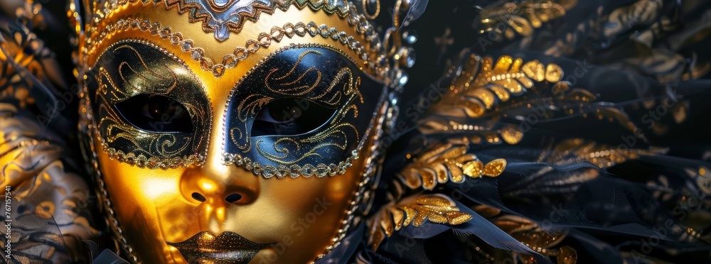 World theater day. artistic closeup of a carnival mask featuring intricate patterns and a fictional character inspired by mythology. The mask on black background, symbolizing mystique and intrigue World theater day. artistic closeup of a carnival mask featuring intricate patterns and a fictional character inspired by mythology. The mask on black background, symbolizing mystique and intrigue
