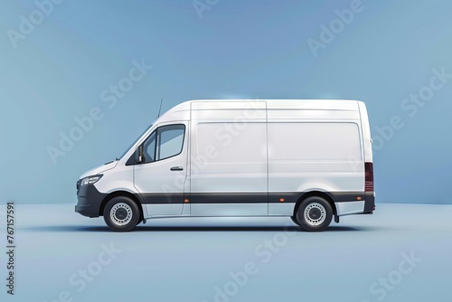 Sleek white delivery van isolated on pristine background, modern logistics concept, 3D rendering © furyon