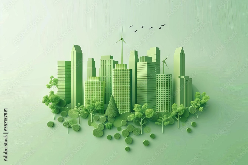 Sustainable green eco-city, environmental social governance concept, vector illustration