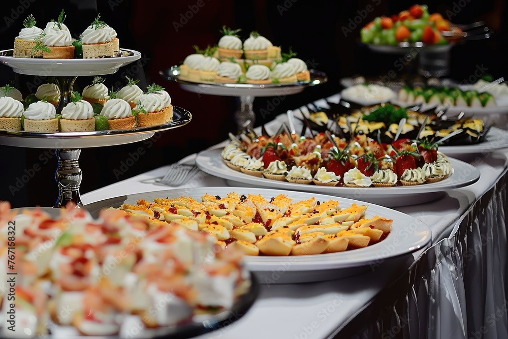 Elegant buffet spread with a variety of gourmet desserts Elegant buffet spread with a variety of gourmet desserts