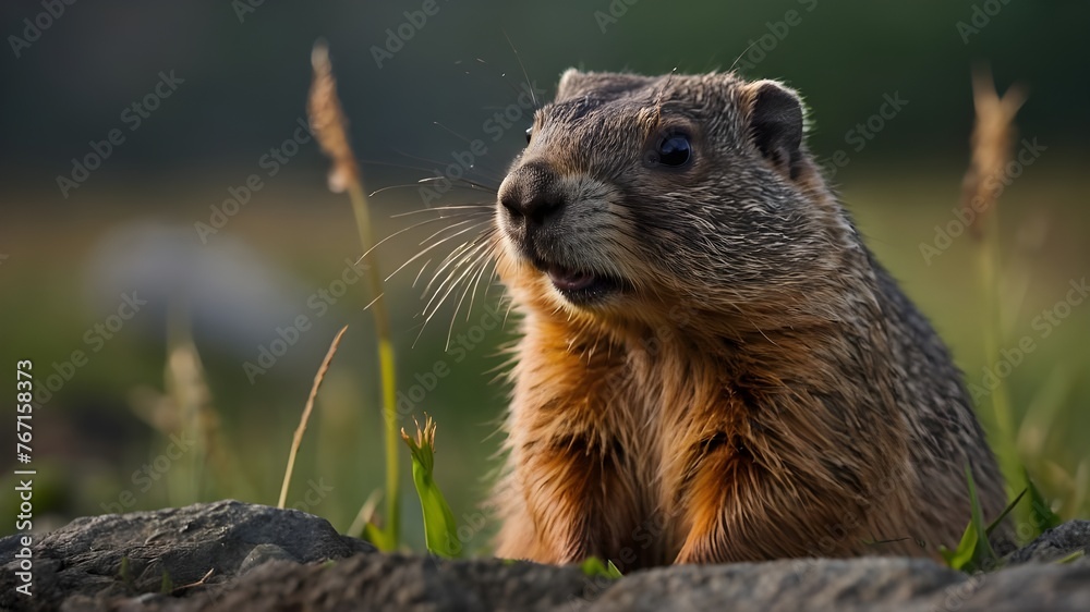 prairie dog eating grass. marmot in the mountains. a groundhog sitting on a rock in a field. prairie dog eating grass. marmot in the mountains. a groundhog sitting on a rock in a field.