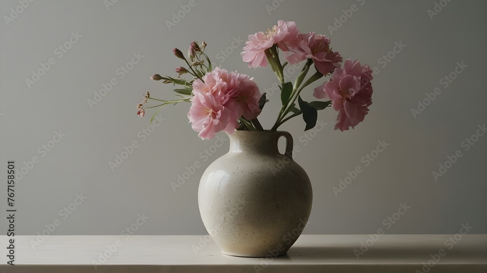vase with flowers. a small vase with some pink flowers in it.