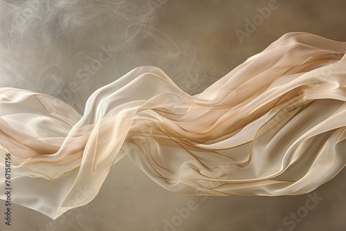 A long, flowing piece of fabric with a gold and white color scheme