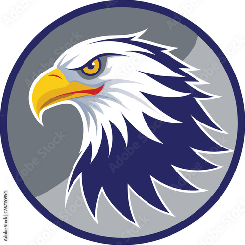 Eagle head in circle on white background. Vector illustration in flat style.