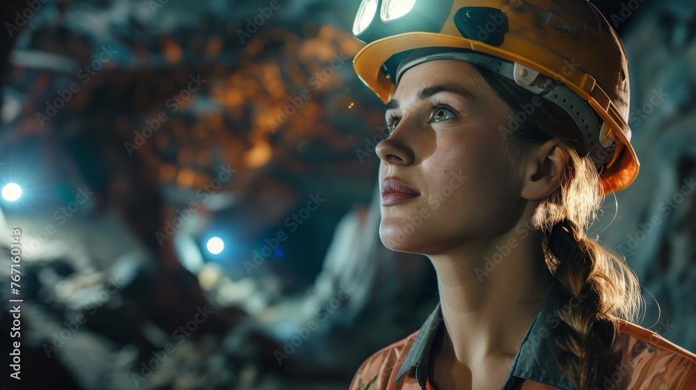 Miner, A skilled woman miner operating heavy machinery in an underground mine, Mining equipment background Miner, A skilled woman miner operating heavy machinery in an underground mine, Mining equipment background