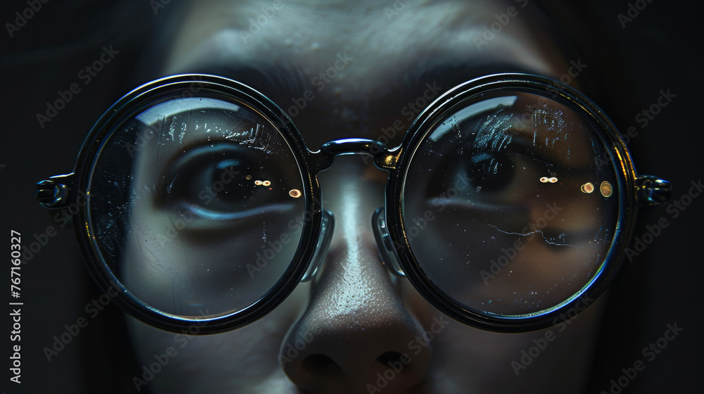 A woman with glasses is looking at the camera