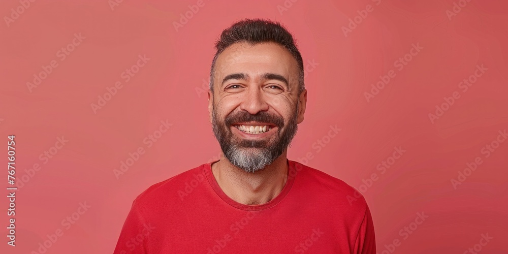 Middle Eastern Man Smiling in Red Shirt Middle Eastern Man Smiling in Red Shirt