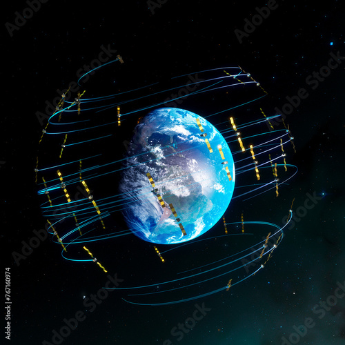 Comprehensive Global Communication Network: Satellites Orbiting Earth in Space