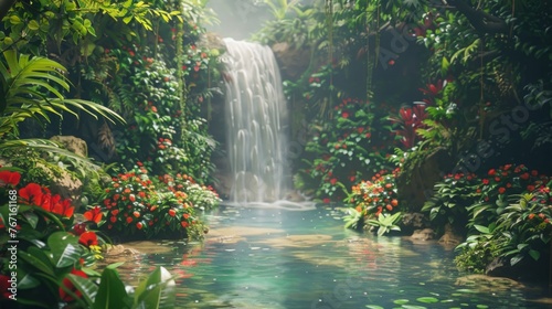 Waterfall in Jungle Painting  outdoors