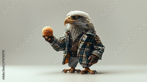 Stylish Anthropomorphic Eagle with Plaid Shirt Perching on Branch
