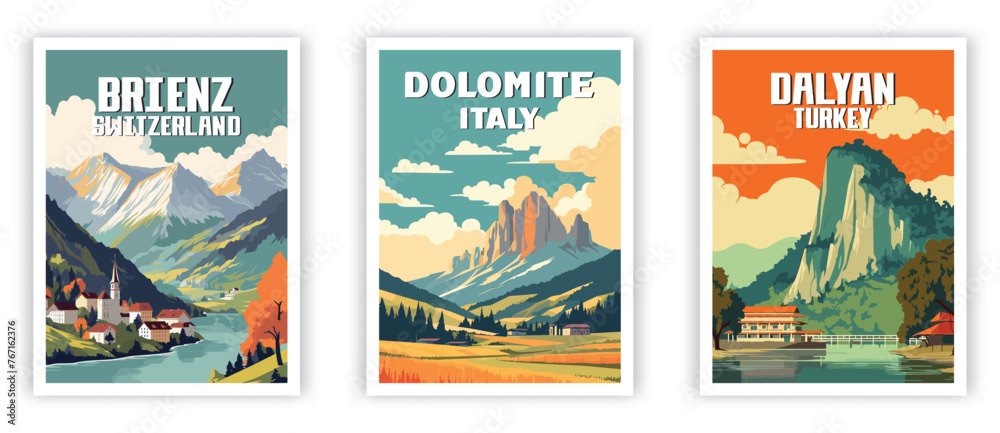 Brienz, Dolomite, Dalyan Illustration Art. Travel Poster Wall Art. Minimalist Vector art