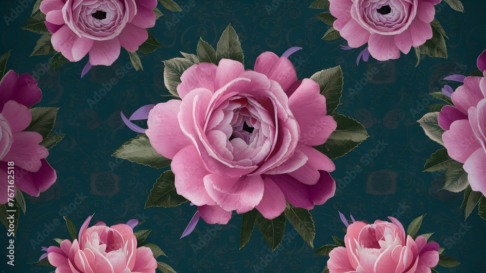 Elegant floral background with vintage style pink and purple roses