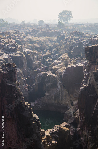 Colorful canyon, pure crystalline granite, various shades of colors, ranging from pin, red and grey, fromed by the Ken river, 
Chhatarpur, Madhya pradesh, India, Asia. photo