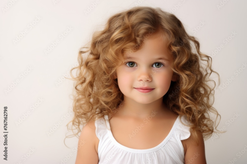 Portrait of a cute little girl with curly hair. Studio shot. Portrait of a cute little girl with curly hair. Studio shot.