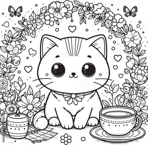 cartoon, vector, animal, cat, illustration, coloring, drawing, funny, line, fun, coloring book, children, sketch, pet, cute, lion, art, kitten, love, character, baby, outline, smile, design, comic,bla