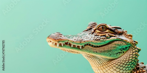 Minimalist Alligator Close-up on Teal