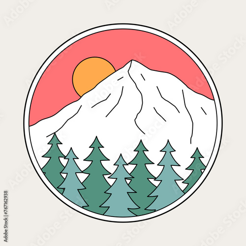 Mt. Hood in Oregon State, monoline flat design for t shirt, emblem, patch, sticker, etc