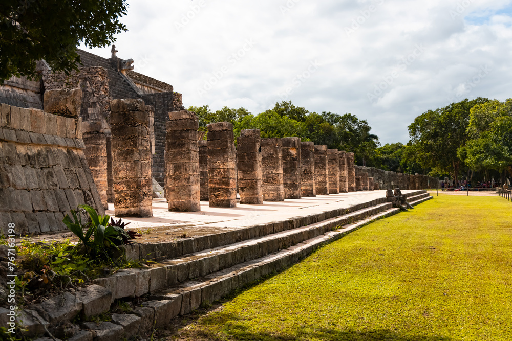 Famous El Castillo pyramid with shadow of serpent at Maya archaeological site of Chichen Itza in Yucatan, Mexico