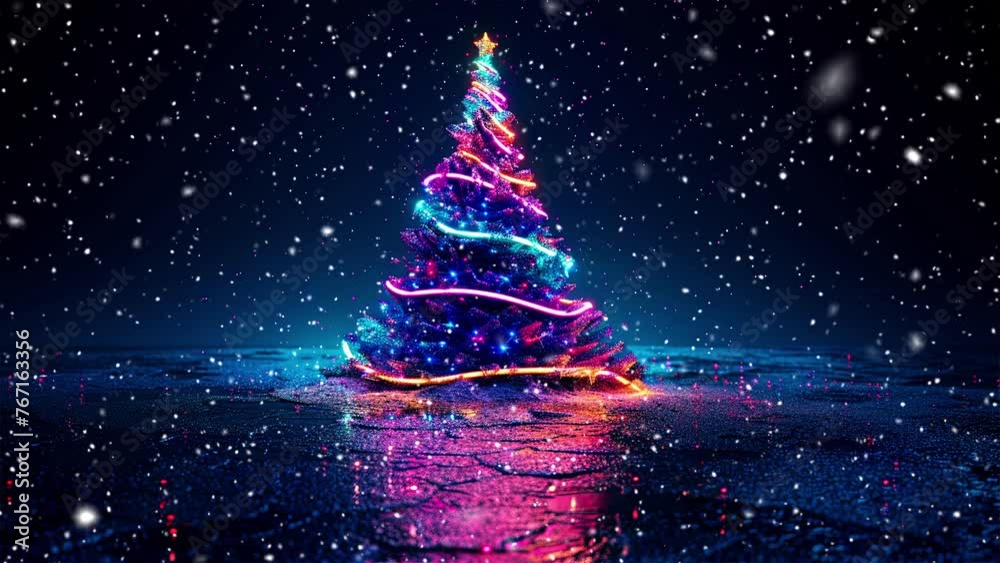 Neon Christmas tree. Loop. Falling snowflakes. Neon. Falling snowflakes effect. Noel. Loop. Christmas tree. Loop. Generative AI. Neon Christmas tree. Loop. Falling snowflakes. Neon. Falling snowflakes effect. Noel. Loop. Christmas tree. Loop. Generative AI.
