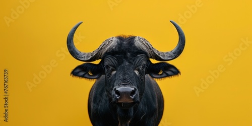 Minimalist Bull Portrait on Yellow