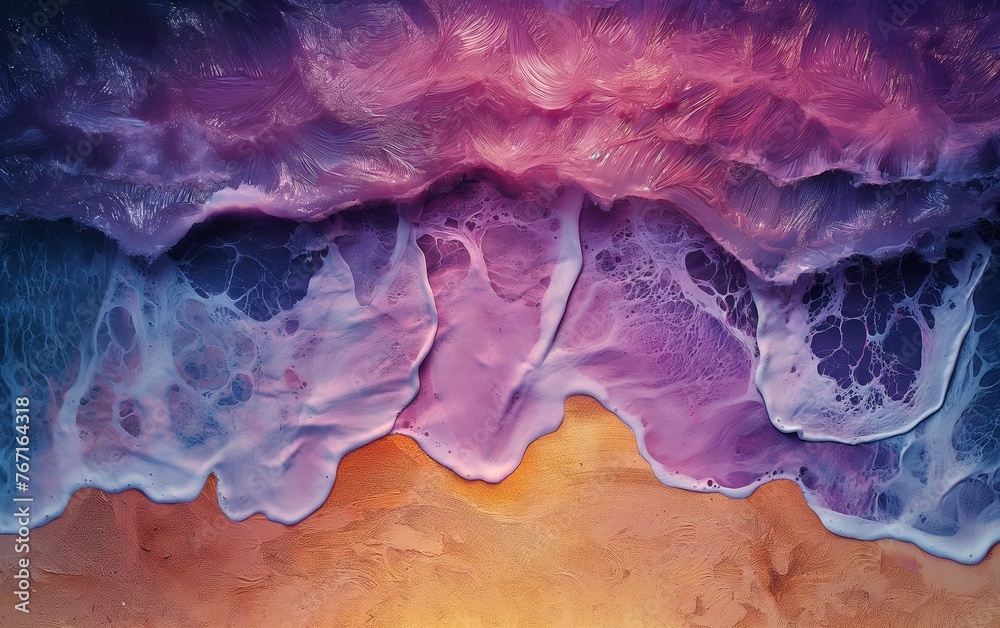 Oil painting pink-purple sky sandy beach during daytime Oil painting pink-purple sky sandy beach during daytime