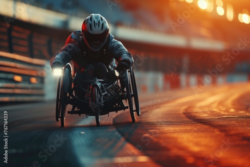 competition sports wheelchair racing in motion blur photo