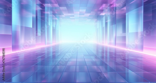 Abstract Blue and Pink Neon Tunnel Visualization