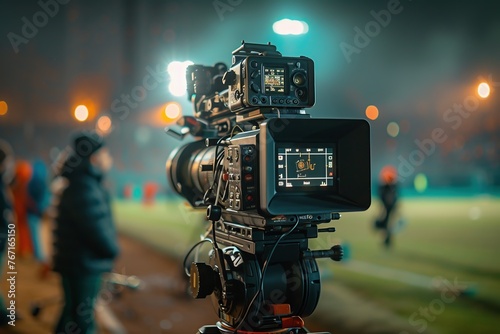 TV camera at the stadium during football matches. television camera during the soccer match
