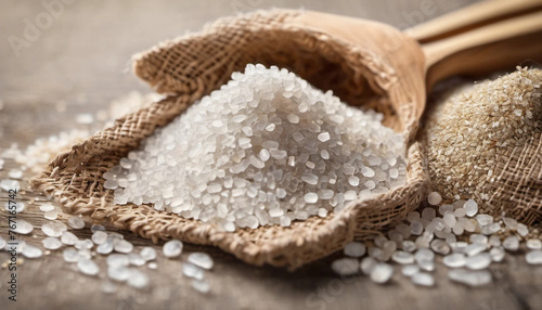 Grains of salt in a linen bag - Generative AI.