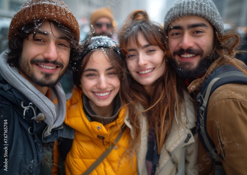 Students smiling in NYC panoramic selfie photography
